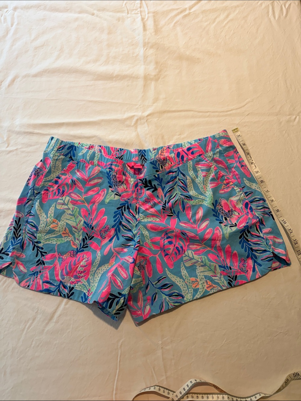 Lilly Pulitzer Blue Shorts with Pink & Navy Tropical Print